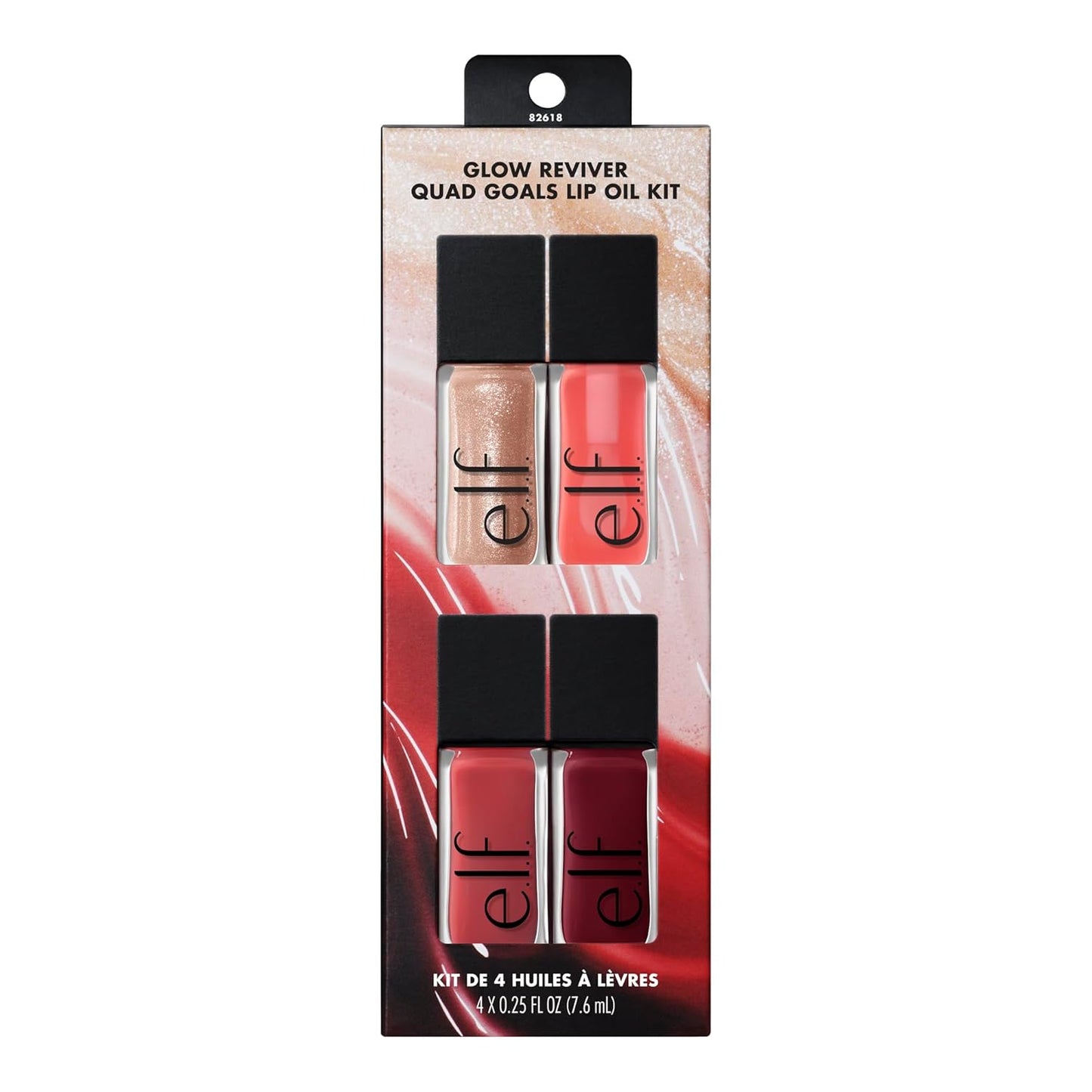 Glow Reviver Quad Goals Lip Oil Kit, Lip Gloss for a High-Gloss Finish & Sheer Wash of Color, Non-Sticky, Vegan & Cruelty-Free, 4 Glosses