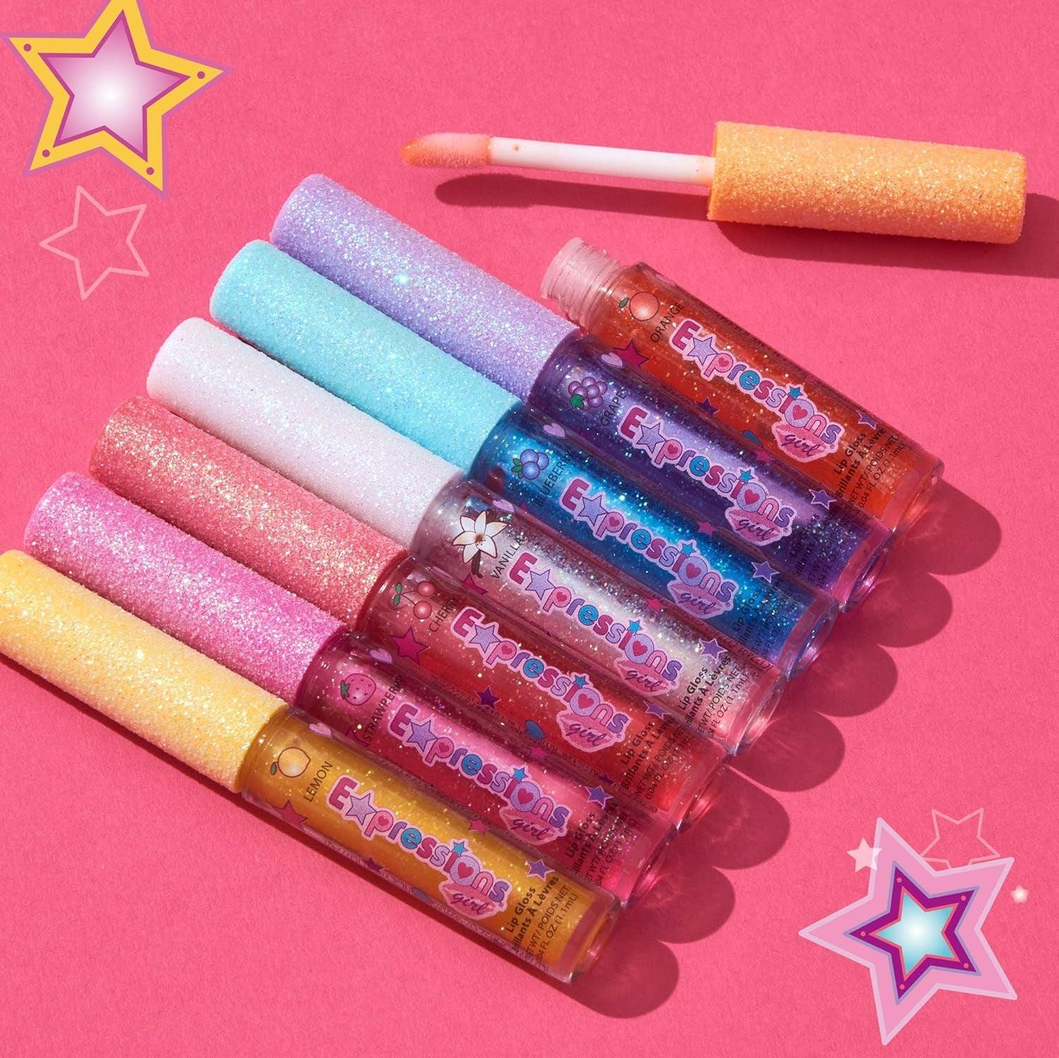 Expressions 7Pc Fruity Flavored Lip Gloss Set - Lip Gloss in Assorted Fruity Flavors, Non Toxic Makeup for Kids & Teens