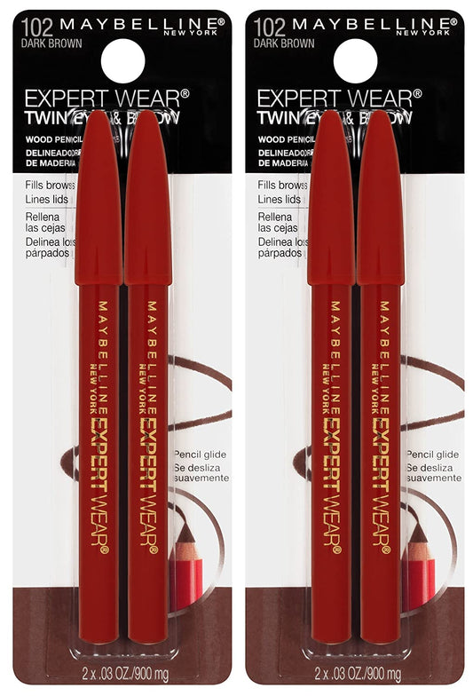 New York Expert Wear Twin Brow & Eye Pencils Makeup, Dark Brown, , 2 Count (Pack of 2)