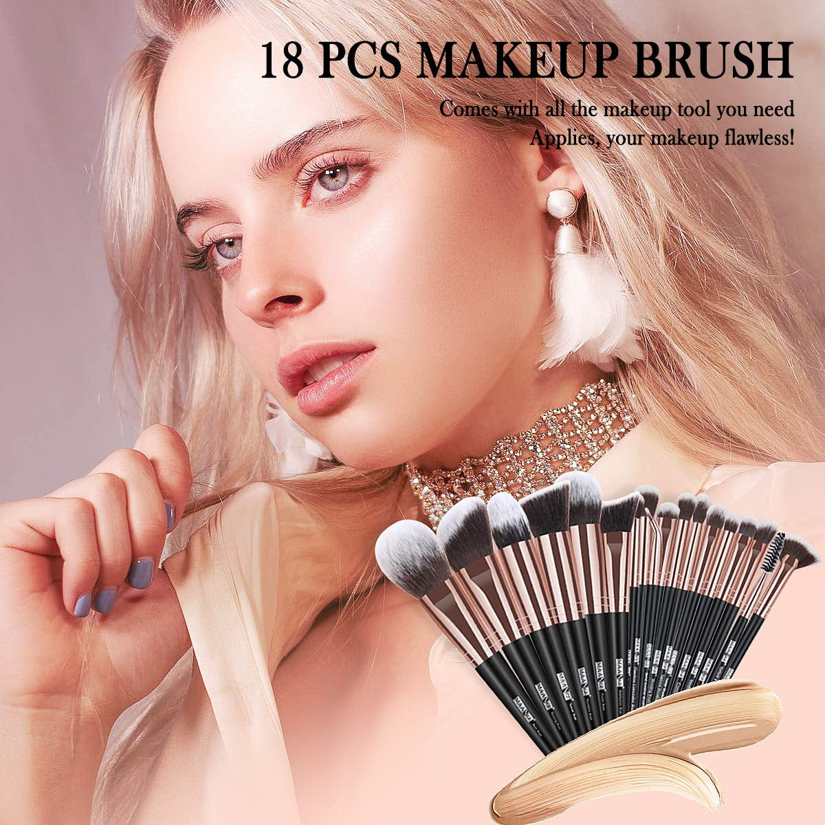 Makeup Brushes, 18 Pcs Professional Premium Synthetic Makeup Brush Set with Case, Foundation Kabuki Eye Travel Make up Brushes Sets (Black Gold)