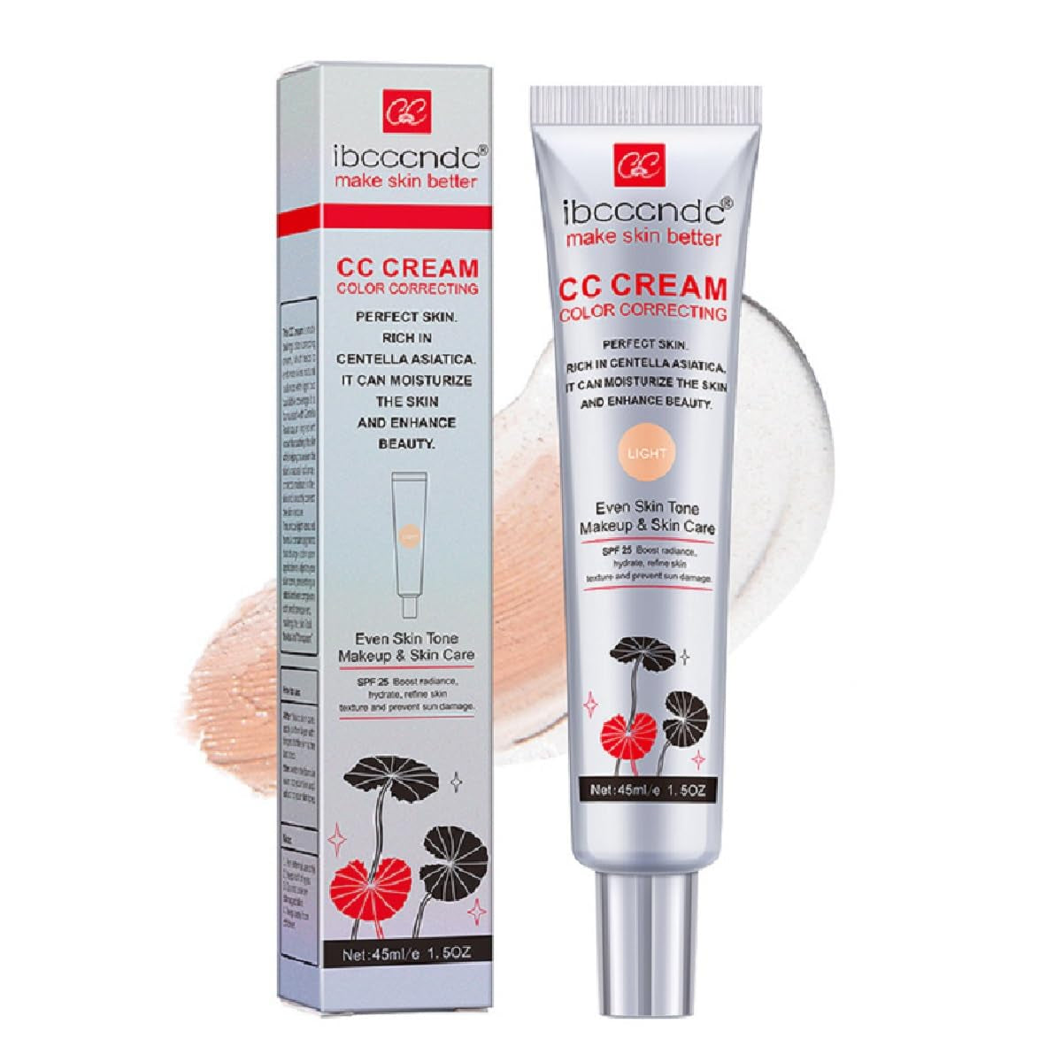 Color Correcting CC Cream with SPF 25,Full-Coverage Foundation,Hydrating Serum,Refine Skin Texture, Avoid Sun Damage (Light, 45 Ml)