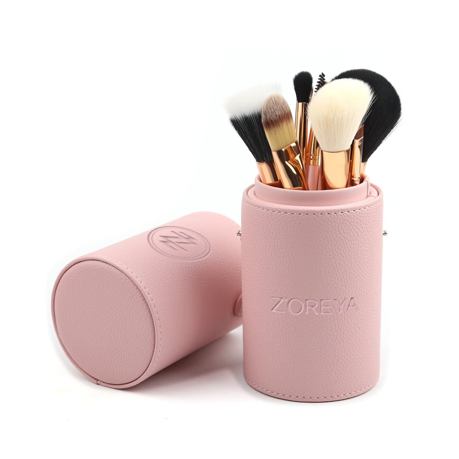 Makeup Brush Set 12Pcs Pink Synthetic Makeup Brushes Travel Set with Holder Makeup Brush Organizer Foundation Powder Contour Blush Eye Cosmetic Brush Sets in Case with Bonus Gift Makeup Sponge