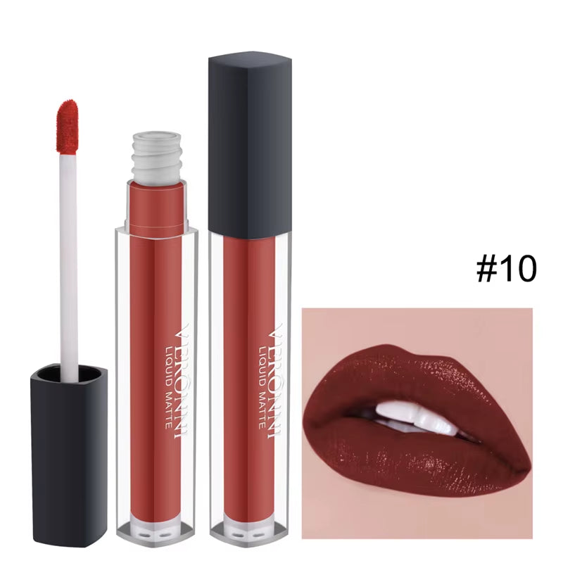 12 Colors Lip Gloss Waterproof Non-Stick Cup 24 Hours Long Lasting Lipstick Lip Gloss Cosmetic Makeup Care Women Red Lip Tint