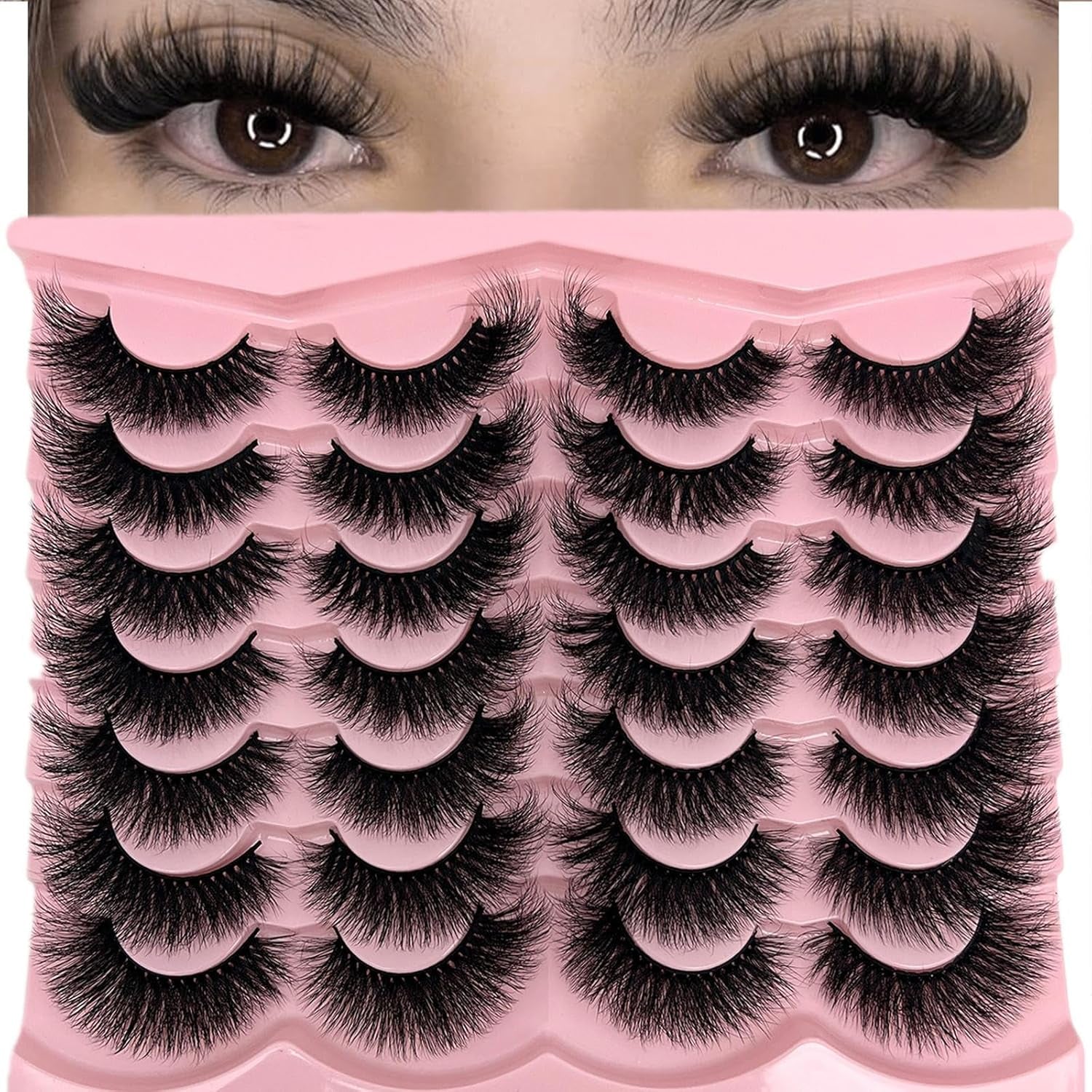 Fluffy Lashes Mink Wispy Cat Eye Faux Mink Eye Lashes Pack Soft Fake Strip Eyelashes 18Mm Long Volume False Eyelashes Natural Look