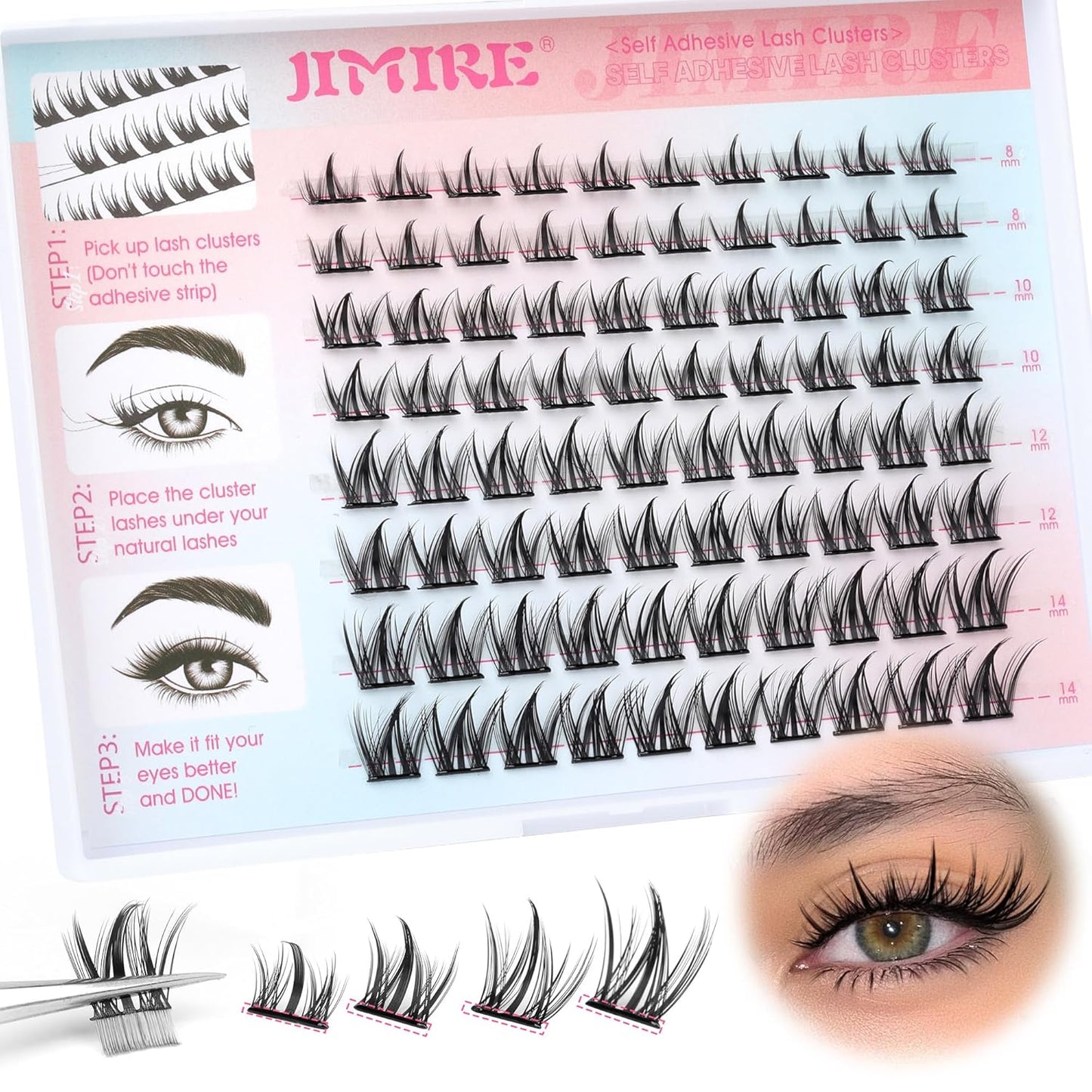 Manga Self Adhesive Eyelashes Natural Look 8-14MM Wispy Pre Glued Eyelashes Clusters Anime Press on Lashes Clusters Reusable Self Adhesive Lash Clusters with Spiky