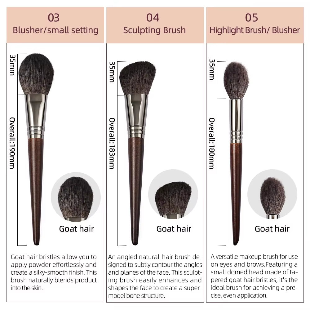 3Pcs Goat Hair Makeup Brushes Sets Soft Blusher Sculpting Highlight Beauty Make up Beauty Tool