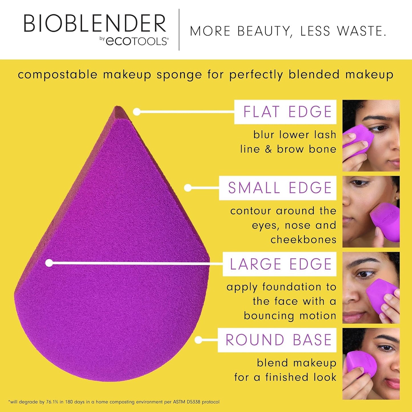 Bioblender Makeup Sponge, Compostable Makeup Blender, for Liquid & Cream Foundation, Sustainable, Seamless Application, Eco-Friendly Beauty Sponge, Cruelty-Free & Latex Free, 1 Count