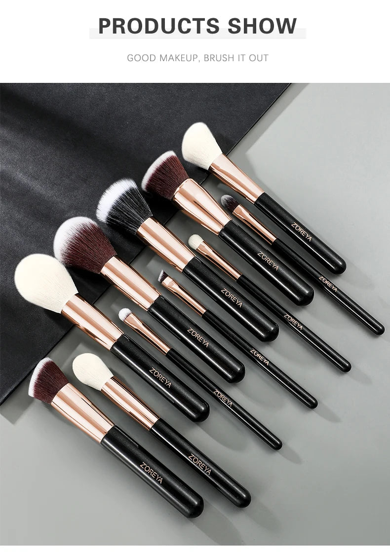 ZOREYA Black Makeup Brushes Set Natural Hair Brushes Foundation Powder Eyebrow Contour Eyeshadow Make Up Brushes maquiage