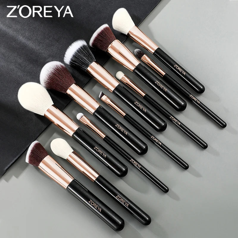 ZOREYA Black Makeup Brushes Set Natural Hair Brushes Foundation Powder Eyebrow Contour Eyeshadow Make Up Brushes maquiage