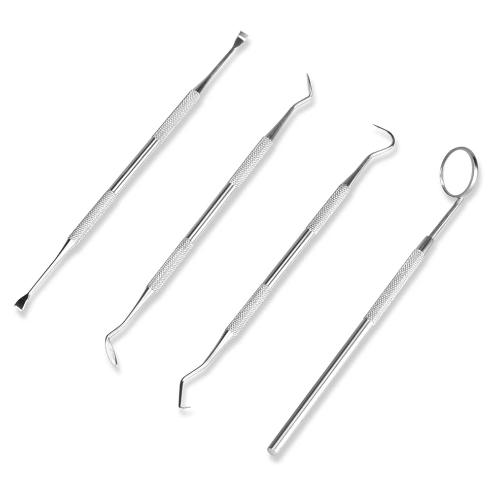 4pcs/set Teeth Whitening Healthy Professional Stainless Steel Dental Tool Pick Scaler Mirror Set Teeth Clean Make Up Tools