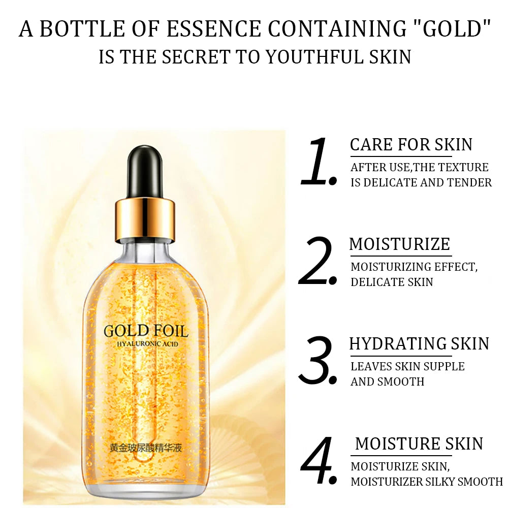 100ml 24k Gold Hyaluronic Acid Nicotinamide Face Serum Facial Moist Collagen Essence Smoothes Wrinkles Skin Care Serum