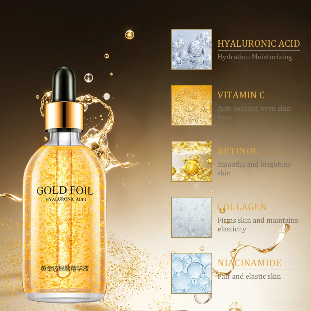 100ml 24k Gold Hyaluronic Acid Nicotinamide Face Serum Facial Moist Collagen Essence Smoothes Wrinkles Skin Care Serum