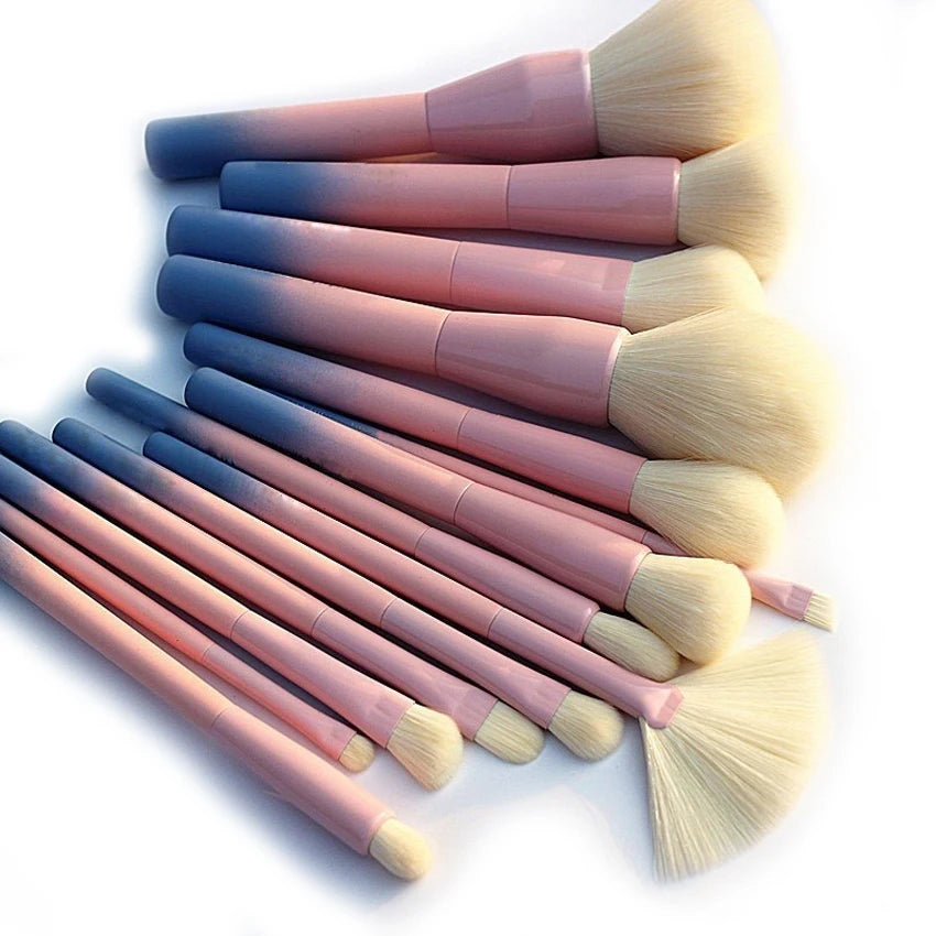 Pro Gradient Color 14pcs Makeup Brushes Set Soft Cosmetic Powder Blending Foundation Eyeshadow Blush Brush Kit Make Up Tools