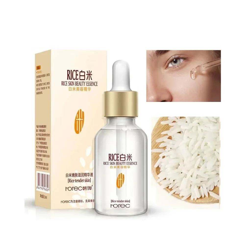 White Rice Face Serum Shrink Pores Brightening Whitening Cream Anti Aging Lines and Wrinkles for Glowing Skin Firm Care Essence