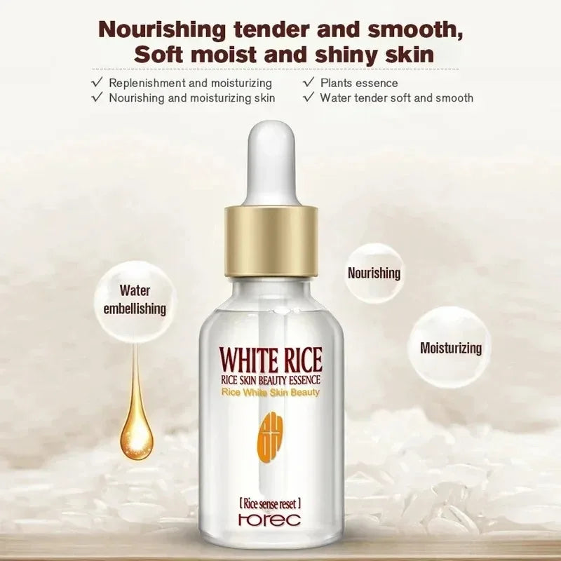 White Rice Face Serum Shrink Pores Brightening Whitening Cream Anti Aging Lines and Wrinkles for Glowing Skin Firm Care Essence