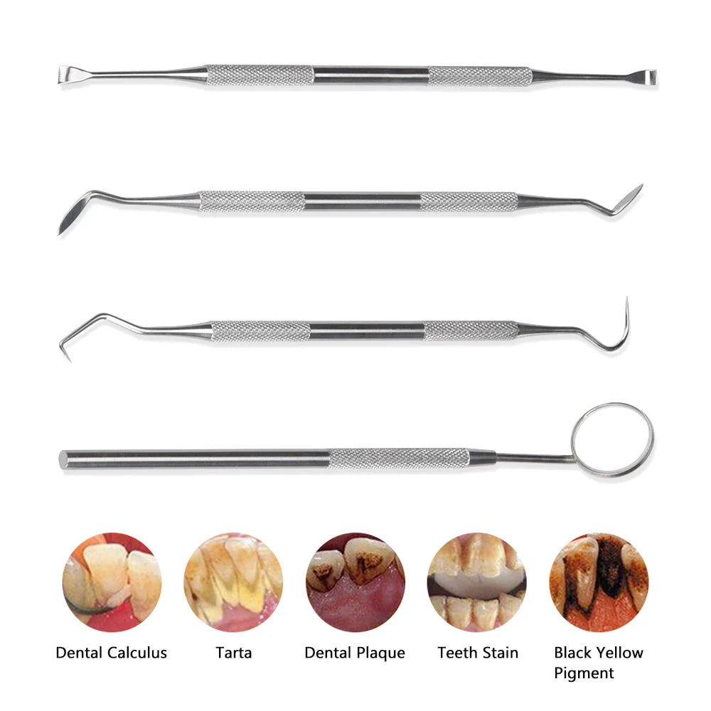 4pcs/set Teeth Whitening Healthy Professional Stainless Steel Dental Tool Pick Scaler Mirror Set Teeth Clean Make Up Tools