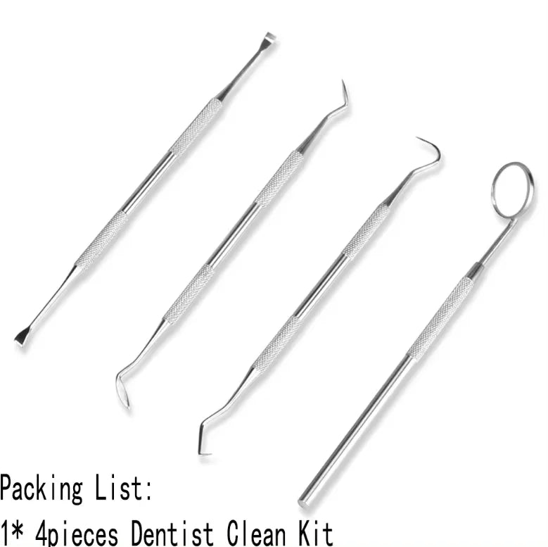 4pcs/set Teeth Whitening Healthy Professional Stainless Steel Dental Tool Pick Scaler Mirror Set Teeth Clean Make Up Tools