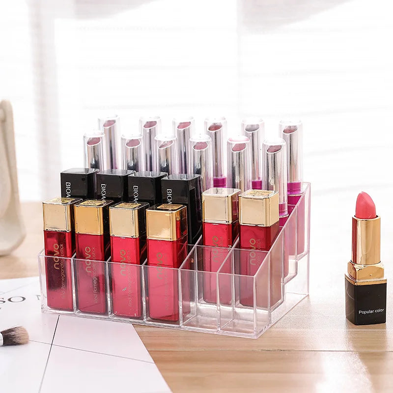 large size Lipstick Holder Display Rack Case Cosmetic Nail Polish Make Up Organiser Box 24 Grids Acrylic Makeup Organizer