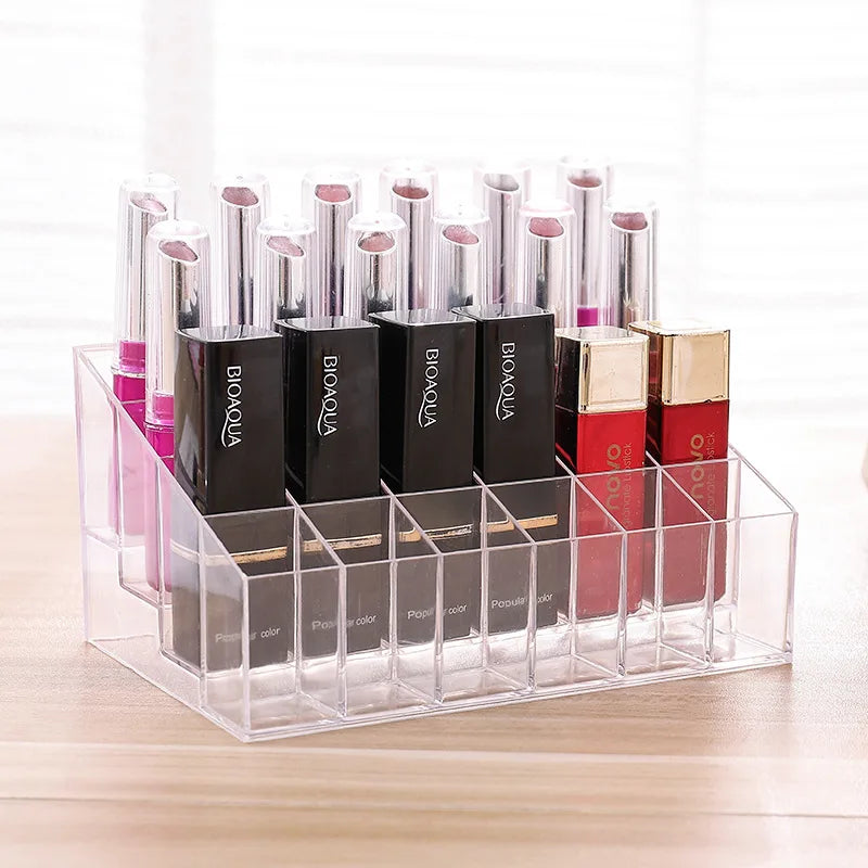 large size Lipstick Holder Display Rack Case Cosmetic Nail Polish Make Up Organiser Box 24 Grids Acrylic Makeup Organizer