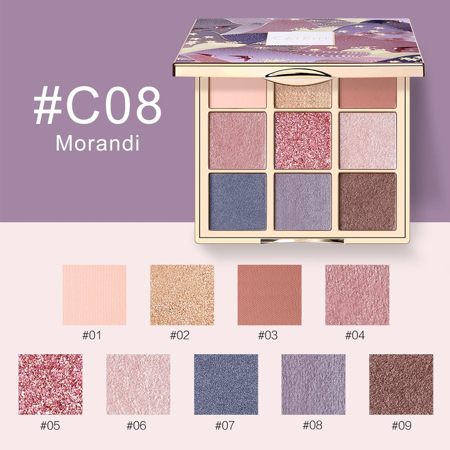 Eyeshadow Palettes 9 Blendable Shades Smooth Long Lasting Eyeshadow Matte and Glitter Eye Makeup Highly Pigmented Makeup Palettes C08 Morandi