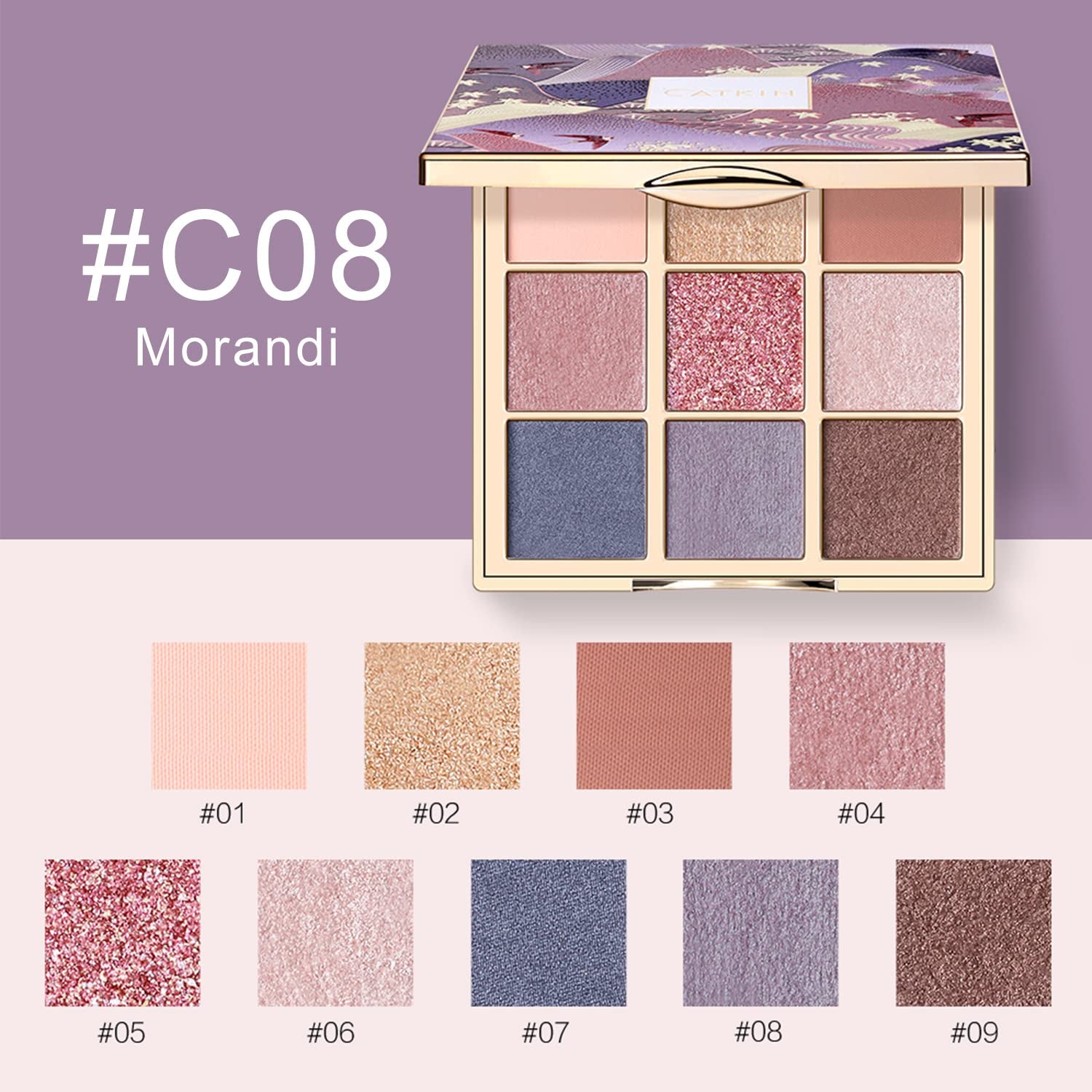 Eyeshadow Palettes 9 Blendable Shades Smooth Long Lasting Eyeshadow Matte and Glitter Eye Makeup Highly Pigmented Makeup Palettes C08 Morandi